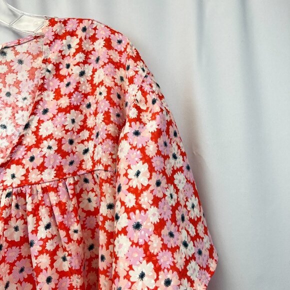 FSL Apparel Womens Multicolor Floral Short Sleeve Floral Blouse Top Size Small - Picture 5 of 8